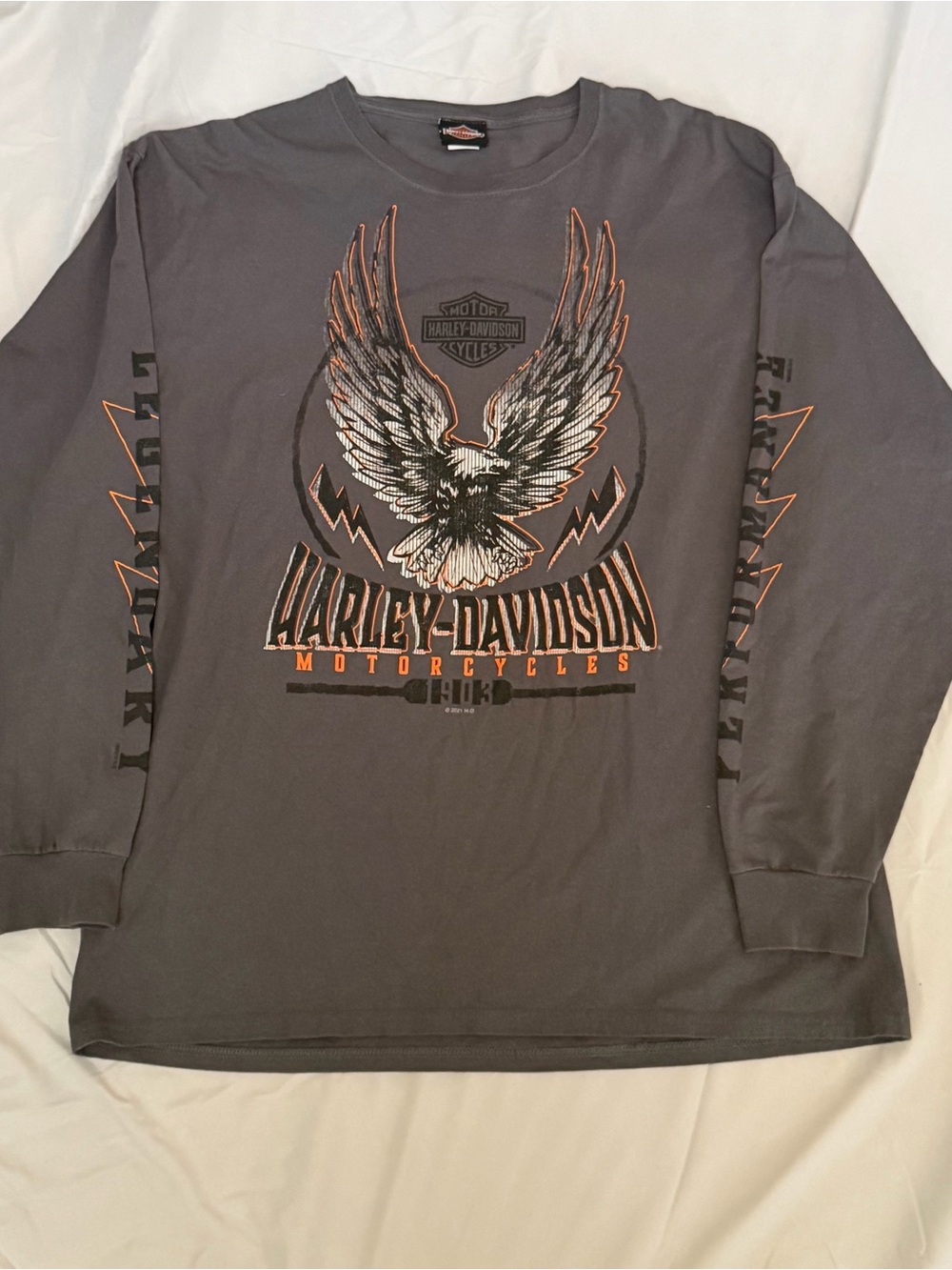 Harley Davidson Eagle Lightning Men’s Long Sleeve Tee Gray